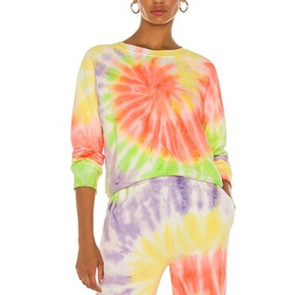 RE/DONE tie dye sweatshirt Hanes Classic Raglan Crewneck Neon Spiral Dye Medium - Picture 1 of 9
